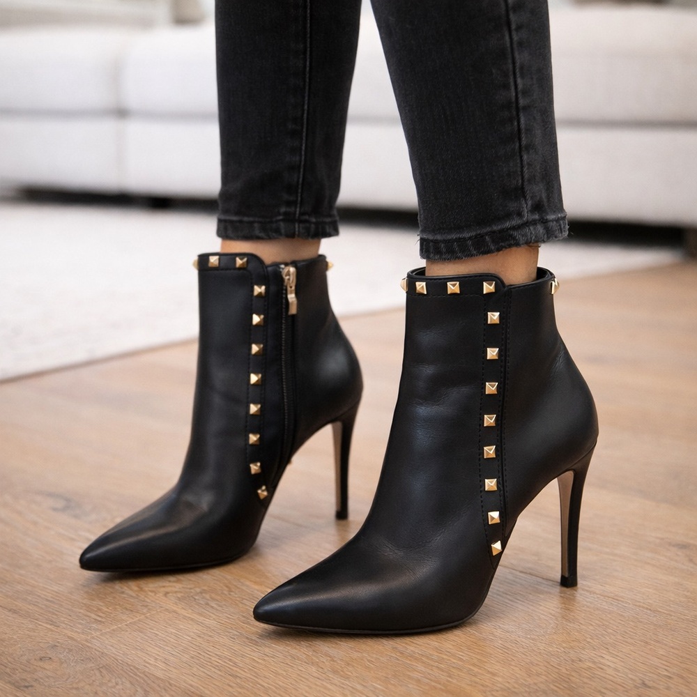 Studded Black Heeled Boots